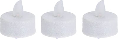 Ambiance Light LED waxinelichtjes/theelichtjes - 6x st - wit glitter - 4 x 4 cm - Kerstversiering/kerstdecoratie