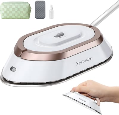 Newbealer Reisstrijkijzer Dual Voltage – Mini Strijkijzer – Kleine Strijkbout – Droogstrijkijzer – Inklapbaar – 120/220 Volt - Wit/Goud