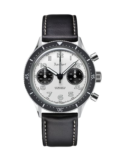Hanhart 415 ES Panda - Horloge - zwarte lederen band - 39 mm