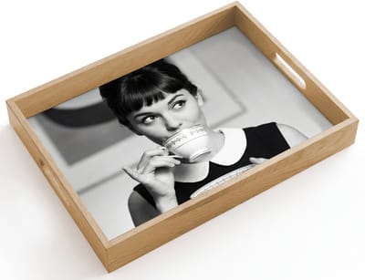 Dienblad hout 40x30 cm - Schootdienblad - Portret - Thee - Vrouw - Borrelplank rechthoek - Plateau dienbladen