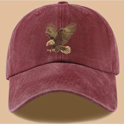 Baseballpet met adelaarsprint, verstelbaar voor zowel mannen als vrouwen, geschikt voor wandelen, vissen en vakantie-exploratie (Burgundy,Adjustable)