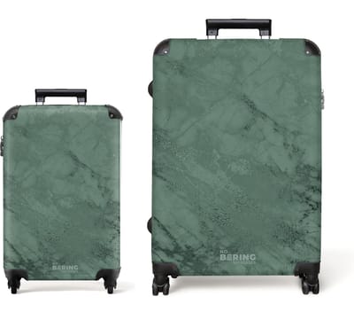 NoBoringSuitcases.com® - Kofferset 2 delig - Koffer lichtgewicht - Groen marmer - Reiskoffer set met 4 wielen - Handbagage trolley - Middelgrote rolkoffer - Ruimbagage koffer - Koffers met TSA slot