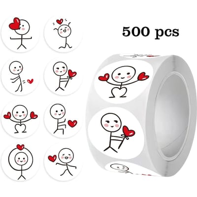 500 Vel/Rol Leuke Creatieve Likkepotmannetjes Duimpje Omhoog Zelfklevende Stickers Geschikt voor Scrapbooking Envelop Papieren Zak Afsluitingslabels PVC Water white