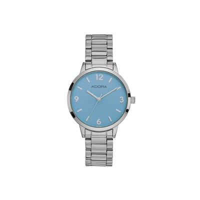 Adora Trends Dames Horloge - Edelstaal Schakelband - Lichtblauw - Ø 32 mm - Zilverkleurig - 3 ATM