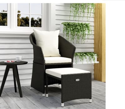 2-delige Loungeset met kussens poly rattan zwart