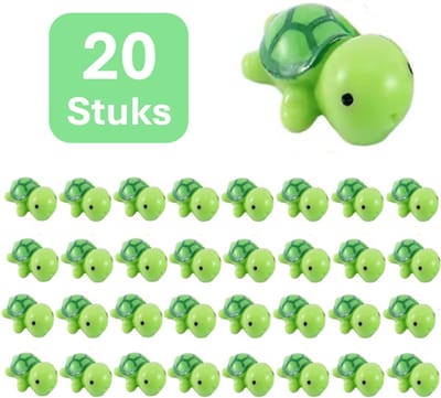 Pradeo - Miniatuur Schildpadjes - 20 Stuks - Mini - Beeldjes - Hars - Groen - Schildpadden - Decoratie - Landschap - DIY