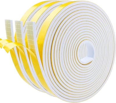 Zelfklevende Foam Sealing Tape Wit 12mm x 3mm voor Deuren en Ramen, Weerbestendig, Geluiddemping, 4m Lang, 3 Rollen