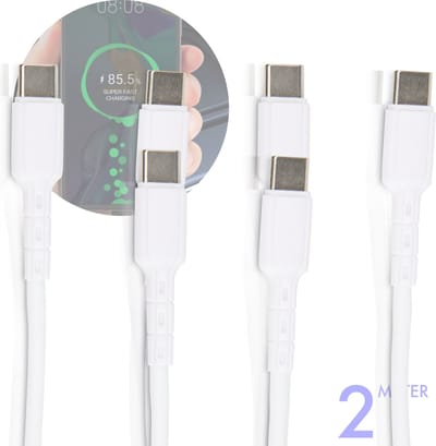 Phreeze 3x USB-C naar USB C Oplaadkabel - 2M - 60W - Verstevigd - Datakabel - Universele USB kabel - Kabels - Snoer - GSM, Telefoon, Smartphone, Telefoon