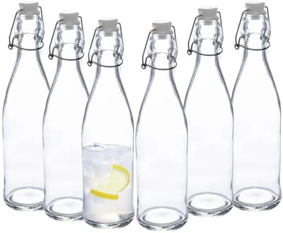 Secret de Gourmet weckfles - 6x - glas - transparant - beugel sluiting luchtdicht - 1 liter - sappen - water - bewaren - preppen - afsluitbaar