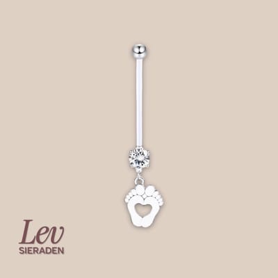 Lev Sieraden - 1.6x38mm zwangerschaps piercing - Double stone baby voetjes - UV acryl piercing - PTFE/Bioplast/Bioflex