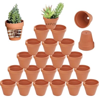 Dailygoods- Kleipotten 24 stuks - Mini-terracotta Bloempotten - Kleine Potten voor Kamerplanten - Decoreren - Knutselen - 5,5 cm - Bloempot