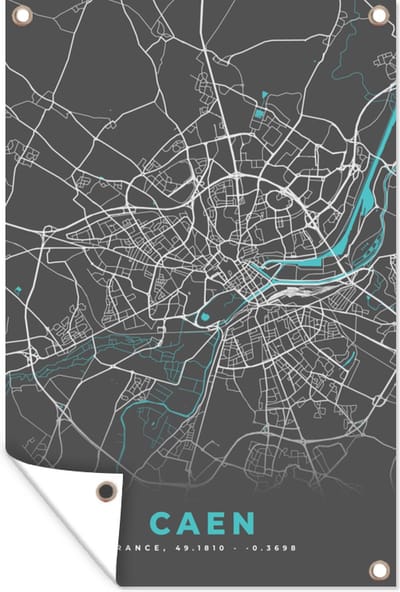 Muurdecoratie Caen - Frankrijk - Kaart - Stadskaart - Plattegrond - 120x180 cm - Tuinposter - Tuindoek