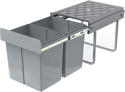NAIZY afvalscheidingssysteem uittrekbare afvalemmer keuken 2-voudige afvalemmer inbouw onderkast met telescopische rails & deksel Afvalemmer voor afvalverwerking (2x15L)