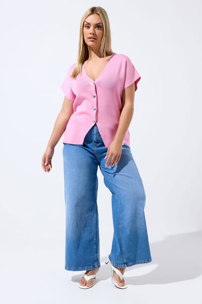 Limited Collection Roze Compacte Gebreide Top Met Korte Mouwen Size 38