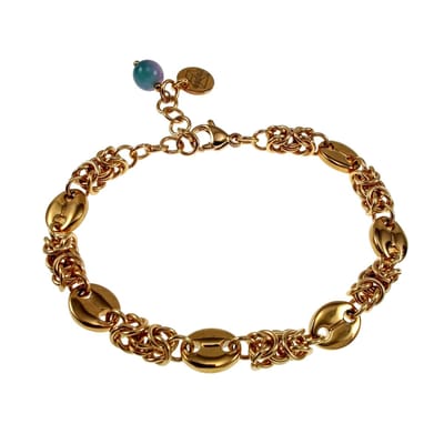 Armband Dames - Verguld RVS - Byzantijnse Schakelarmband met Koffieboon Schakel - Verstelbaar 15cm tot 20cm
