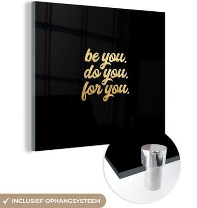 MuchoWow® Glasschilderij 20x20 cm - Schilderij acrylglas - Zelfvertrouwen - Goud - Zwart - Quote - Foto op glas - Schilderijen