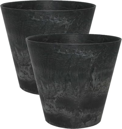 Ter Steege Plantenpot/bloempot - 3x - natuursteen look zwart - D17 x H15 cm