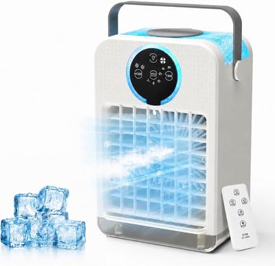 Luchtkoeler, Verdamper Mistventilator met 2-8 uur timer, 700ML Watertank, Draagbare Airconditioner, 3 Windsnelheden en 2 Miststanden, Persoonlijke Mini-conditioner voor Thuiskantoor Buiten - wit