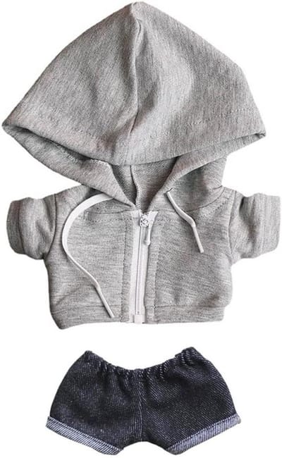 Pluche Poppenkleding - Poppen Accessoires - Poppen Aankleden - 2-delige Set - 8 inch Poppen - Grijs