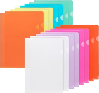 Set van 16 A4 Plastic Transparante Folders in 8 Kleuren, Onderpapieren Mappen voor School en Kantoor (22 x 31 cm)