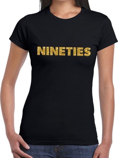 Nineties goud glitter t-shirt zwart dames - Jaren 90 kleding XS