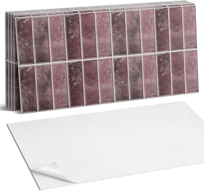 Coloray Plaktegels - Verticale strepen in een mozaïek Wandtegel Zelfklevend - 60 cm x 30 cm - Claret Plaktegels - 6 stuks - Rechthoek PVC Tegels - Plaktegels Keuken - Zelfklevende Vloertegels Badkamer - Vinyl Tegels Zelfklevend - Portugese Tegels