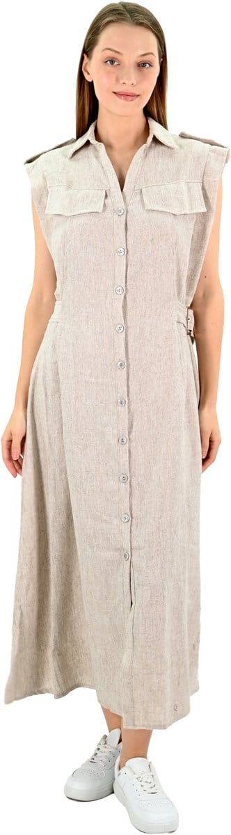LINEN BLEND MIDI DRESS - S (36)