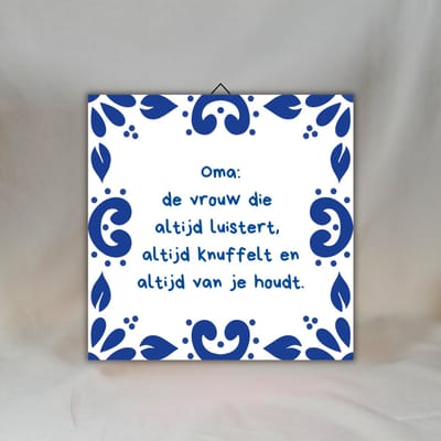 Cadeau voor oma – Delfts blauw tegeltje met tekst over oma – Cadeau voor oma verjaardag – 15x15 cm