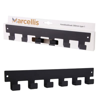 Marcellis - 1x Industriële handdoekhaak - handdoekhouder - ophanghaak - 6 haken - mat zwart - staal