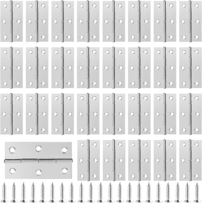 Set van 30 roestvrijstalen scharnieren, inklapbaar, 66 x 37 mm, inclusief 180 schroeven voor deuren, kasten en meubels, ideaal voor handige klussen en renovaties