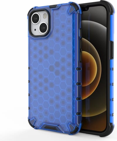 Lunso - Honinggraat Armor Backcover hoes - Geschikt voor iPhone 13 - Blauw