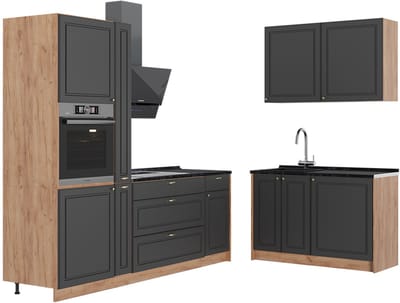 Vicco Keuken Fame-Line, Anthrazit-Gold Landhaus/Goudkleurig Eiken, 220 x 120 cm, WB Antraciet
