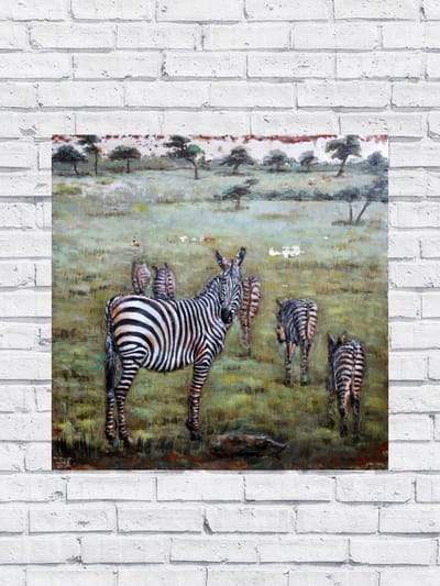 Metalen 3D schilderij Zebra's 80 cm x 80 cm - schilderij - metal - muurdecoratie - wall - deco - kunst - wanddecoratie - metaal - wandschilderij - decoratief - interieur - cadeau - geschenk - gift - verjaardag - kerst - nieuwjaar