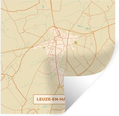 Muurstickers - Sticker Folie - Leuze-en-Hainaut - Kaart - Plattegrond - Stadskaart - Vintage - 100x100 cm - Plakfolie - Muurstickers Kinderkamer - Zelfklevend Behang XXL - Zelfklevend behangpapier - Stickerfolie