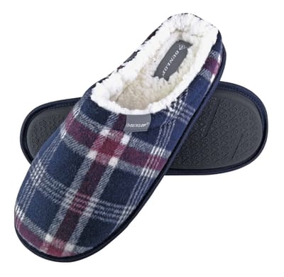 Dunlop - Heren Warm Pluche Fleece Gevoerde Instap Slippers met Geruit Patroon