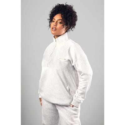 boohoo Dames DSGN Studio Geborduurde Half-Zip Oversized Sweatshirt | Asgrijs | Maat: 46