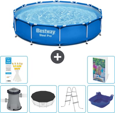 Bestway Rond Steel Pro Zwembad - 366 x 76 cm - Blauw - Inclusief Pomp Afdekzeil - Ladder - Voetenbad - 7-delig