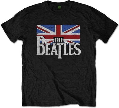 The Beatles - Drop T Logo & Vintage Flag Kinder T-shirt - Kids tm 4 jaar - Zwart