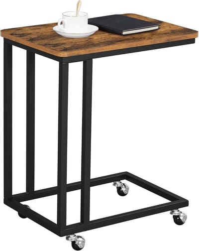 ACAZA Bijzettafel - Bijzettafel op wieltjes - Zwart en vintage bruin - 50 x 35 x 60 cm (L x B x H) - Keuze tussen Wieltjes en Pootjes - Bedtafeltje op Wieltjes - Laptoptafel - Bijzettafel - Nachtkastje - Laptoptafel op Wielen - Bijzettafel Bank