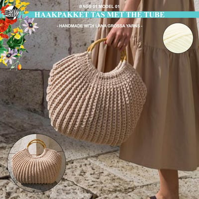 Haakpakket tas met The Tube garen model 1 van Lana Grossa Bags 01 - roomwit