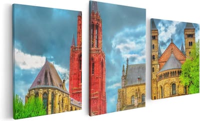 Artaza Canvas Schilderij Drieluik Basiliek van Sint Servaas in Maastricht - 120x60 - Foto Op Canvas - Canvas Print