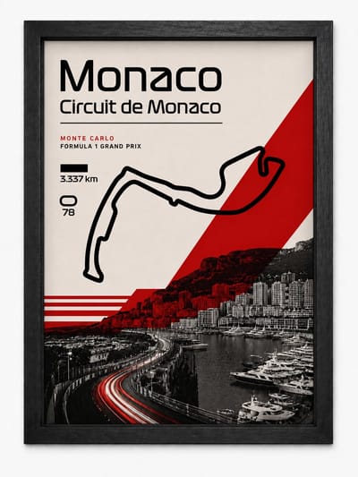 Monaco Circuit Poster | Formule 1 Grand Prix Monte Carlo | Inclusief Zwarte A4 Lijst