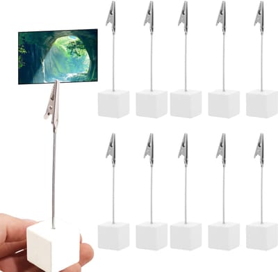 Fotohouders van hout met klemmen, 10 stuks, fotohouder, ansichtkaarthouder, memo-cliphouder voor foto's, kaarten, notities, paperclips (wit)