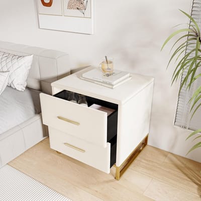 Nachtkastje Set - Bijzettafel Meubel - Slaapkamer Opbergen - Dubbele Lades Velvet - 40x40x50cm - Beige Goud