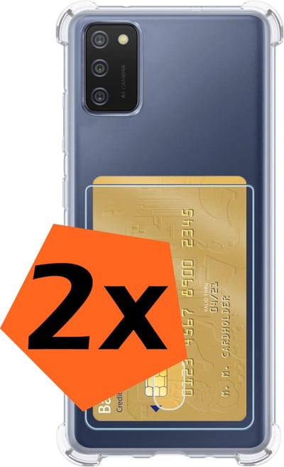 Hoes - 2 Stuks - Geschikt voor Samsung Galaxy A02s - Met Pashouder en Kaarthouder - Telefoon Hoesje Shockproof - Siliconen Case - Back Cover - Shock Proof - Pasjes Houder - Transparant