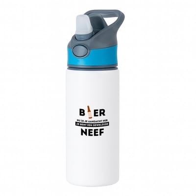 Hacebo® - bier, nu ik je aandacht heb je bent een geweldige neef waterfles met rietje blauw - de beste neef - verjaardagscadeau - verjaardag - cadeau - cadeautje voor neef - neef artikelen - kado - geschenk - gift - water fles - 650ML