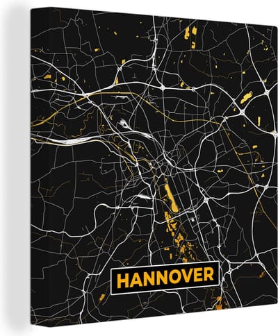 Canvas Schilderij Hannover - Goud - Stadskaart - Plattegrond - Kaart - Duitsland - 20x20 cm - Wanddecoratie