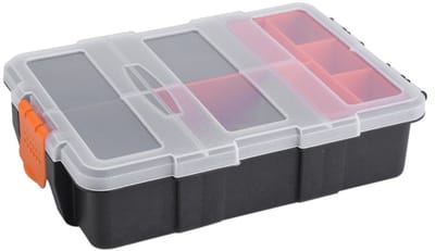 Allecto - Plastic Heavy Duty Tool Storage Box - 11 Slots - Dubbel Laags Organizer - Zwart en Oranje - Gereedschap Opslag - Handig voor Klusser - Co...