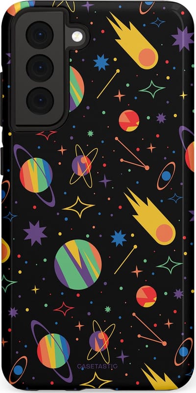 Casetastic Hoesje Geschikt voor Samsung S21 FE - Stijlvolle Beschermende Duo-layer Case - Planeten en meteoren
