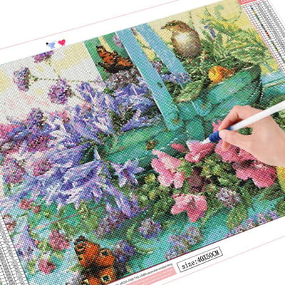 Peinture diamant fleurs oiseau point de croix, perceuse carrée complète, affichage mosaïque diamant 20X30CM gray